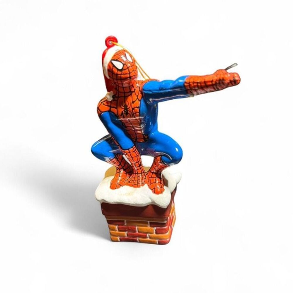 VTG Y2K Marvel Spiderman Christmas Ornament Santa Hat on Chimney Holiday Comic